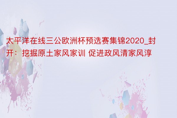 太平洋在线三公欧洲杯预选赛集锦2020_封开：挖掘原土家风家训 促进政风清家风淳